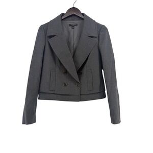 Ann Taylor Womens Gray Double Breasted Cropped Blazer Jacket Size 4 Office